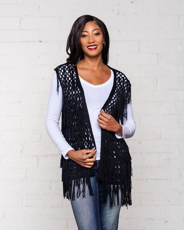 FRINGED VEST - BLACK