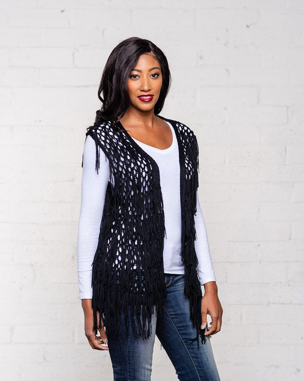 FRINGED VEST - BLACK