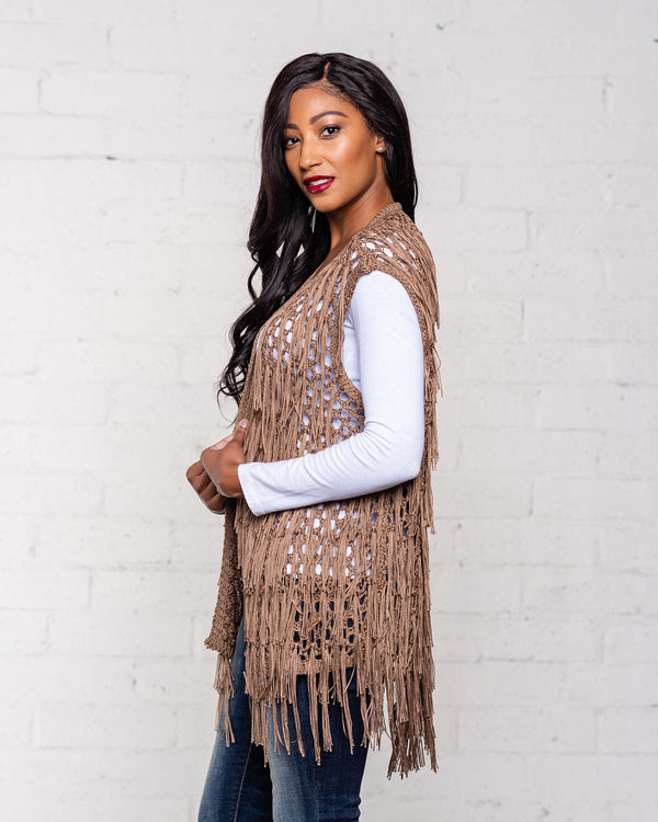 FRINGED VEST - MOCHA