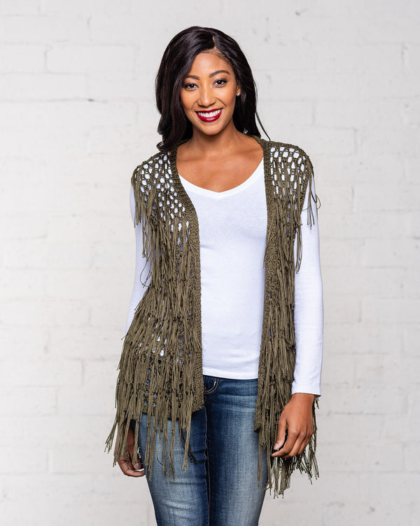 FRINGED VEST - OLIVE