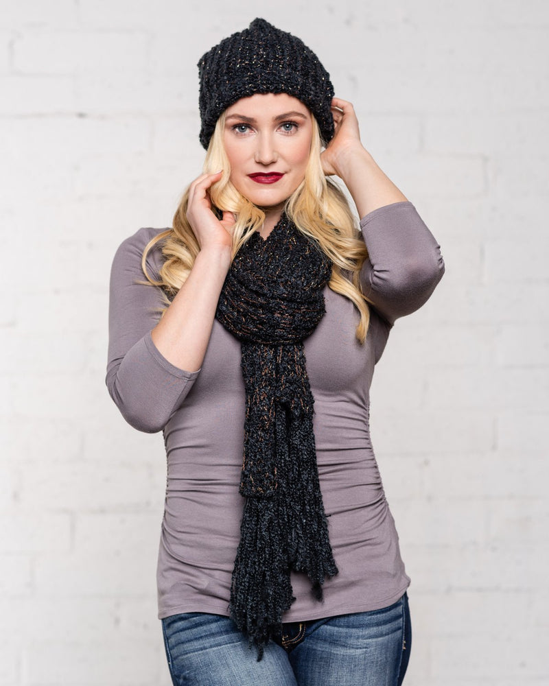 KNIT HAT & SCARF SET - BLACK