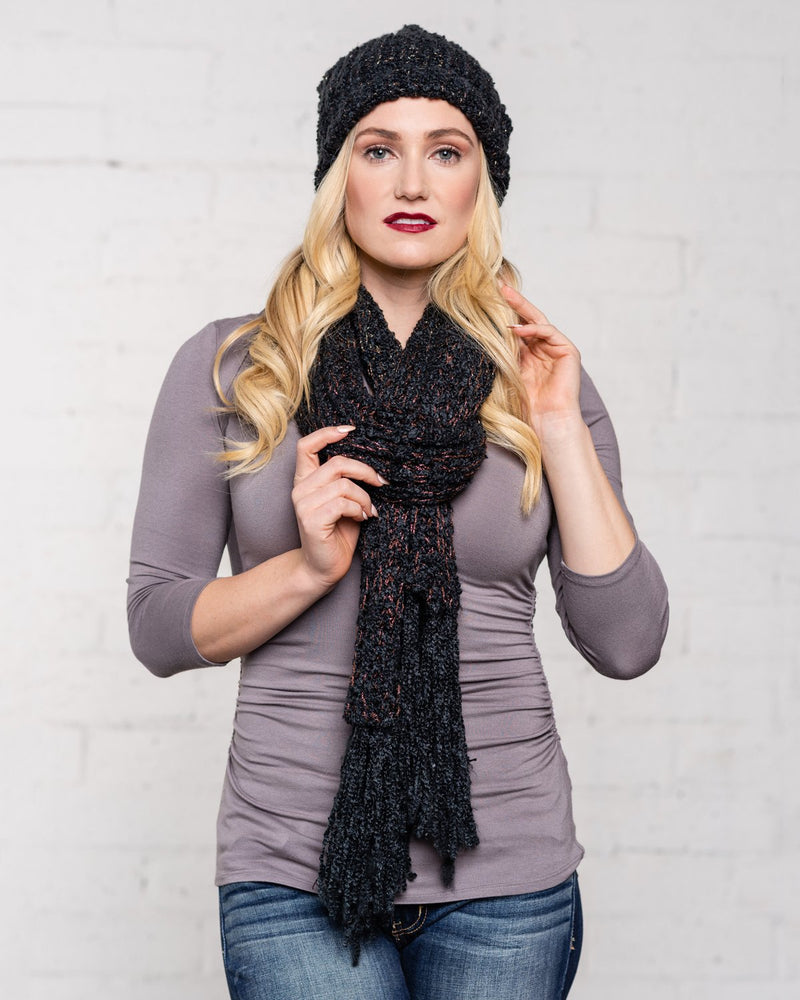 KNIT HAT & SCARF SET - BLACK