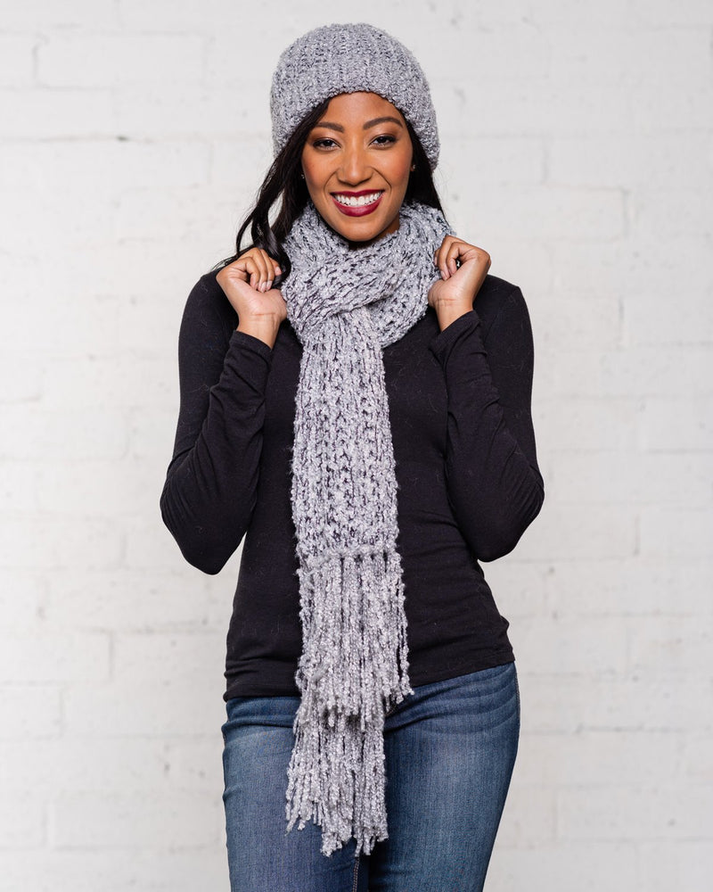 KNIT HAT & SCARF SET - GRAY