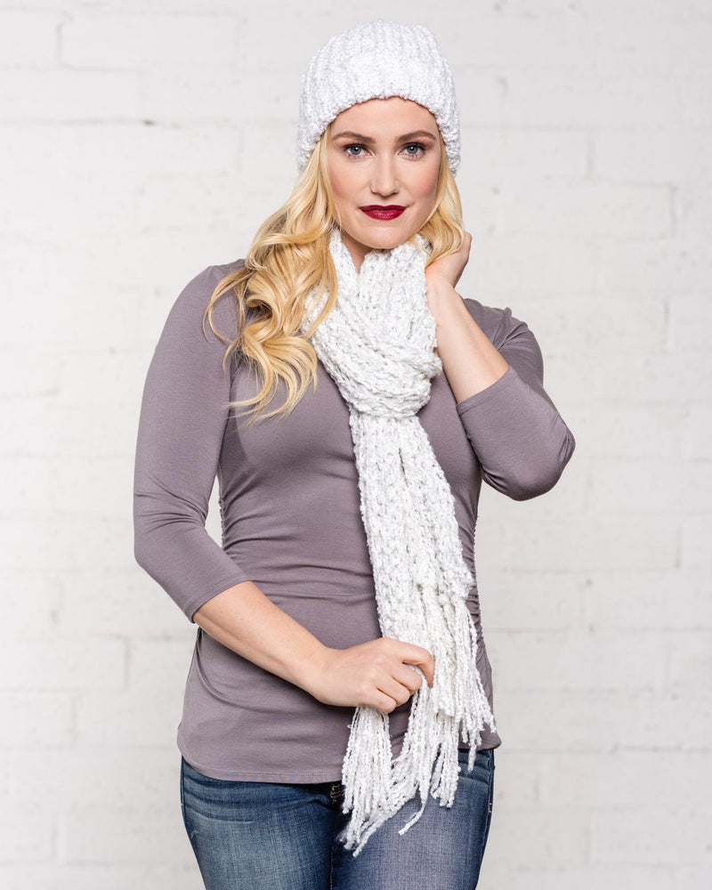 KNIT HAT & SCARF SET - WHITE