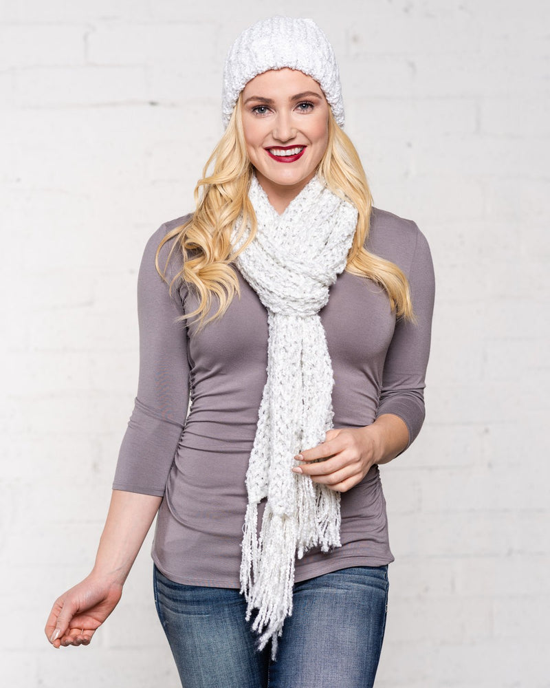 KNIT HAT & SCARF SET - WHITE