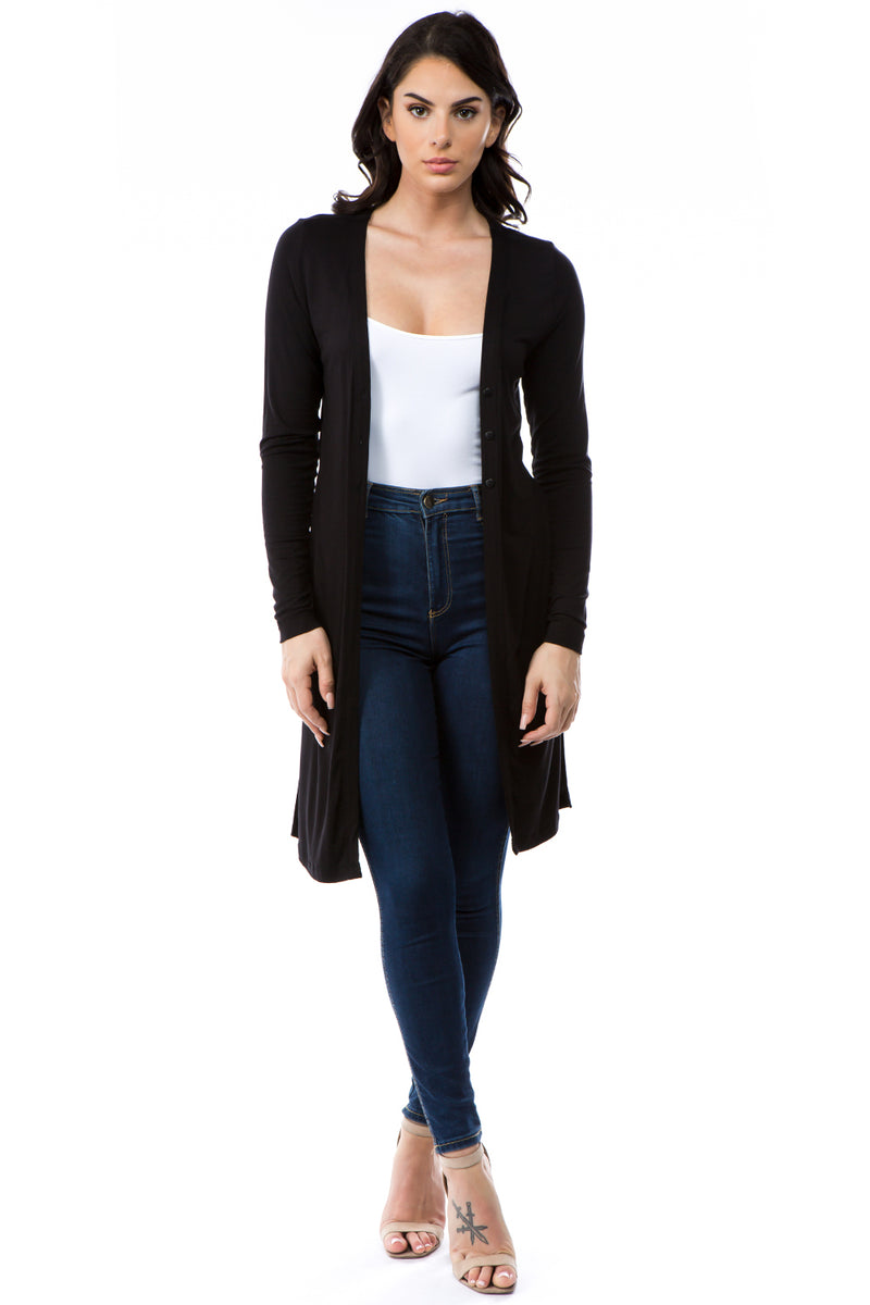 SLINKY KNIT LONG CARDIGAN - BLACK