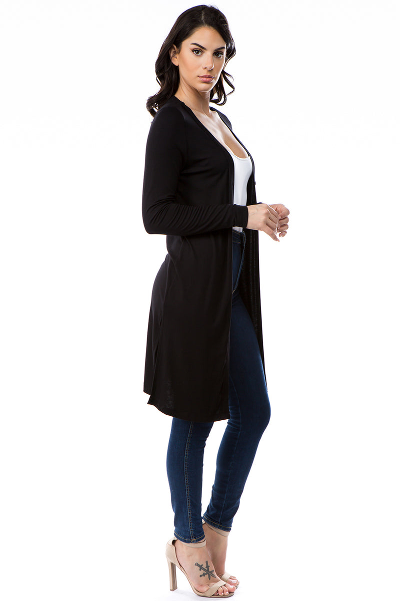 SLINKY KNIT LONG CARDIGAN - BLACK
