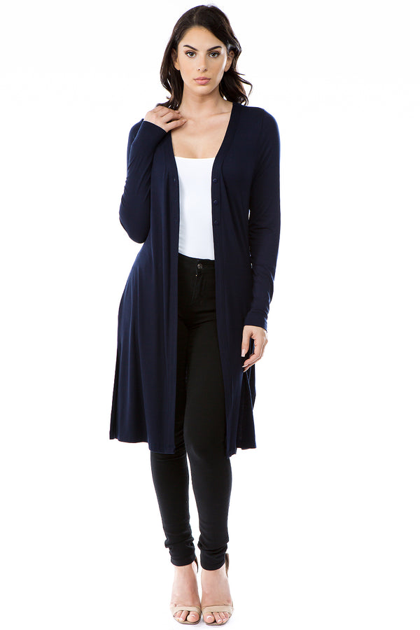 SLINKY KNIT LONG CARDIGAN - NAVY