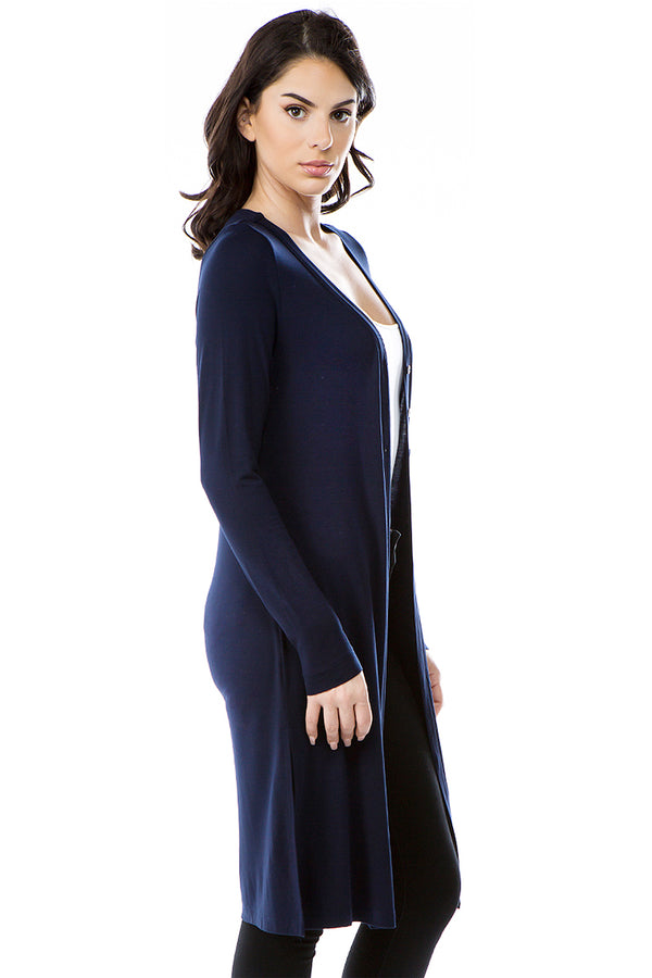 SLINKY KNIT LONG CARDIGAN - NAVY