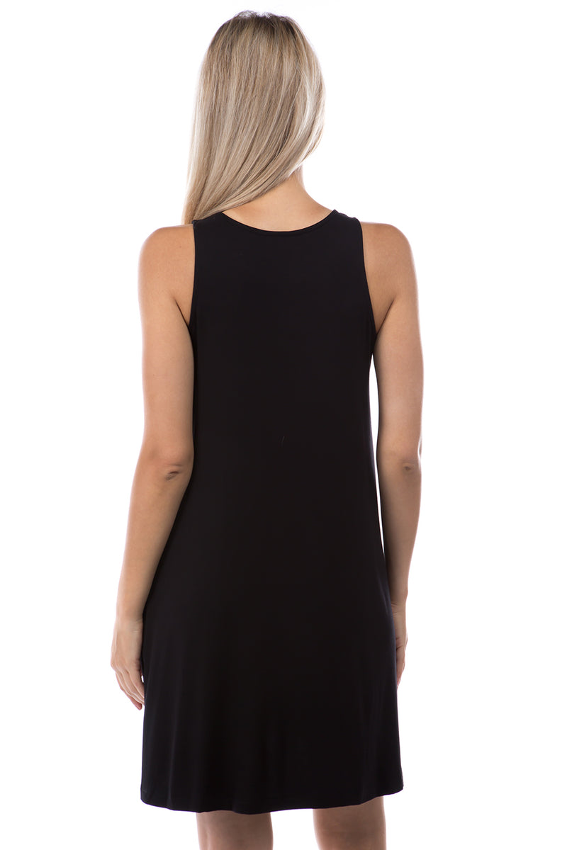 SLINKY KNIT SLEEVELESS TRAPEZE DRESS - BLACK
