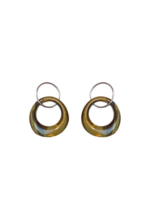 VINTAGE TIGER'S EYE EARRINGS - SILVERTONE  HOOP