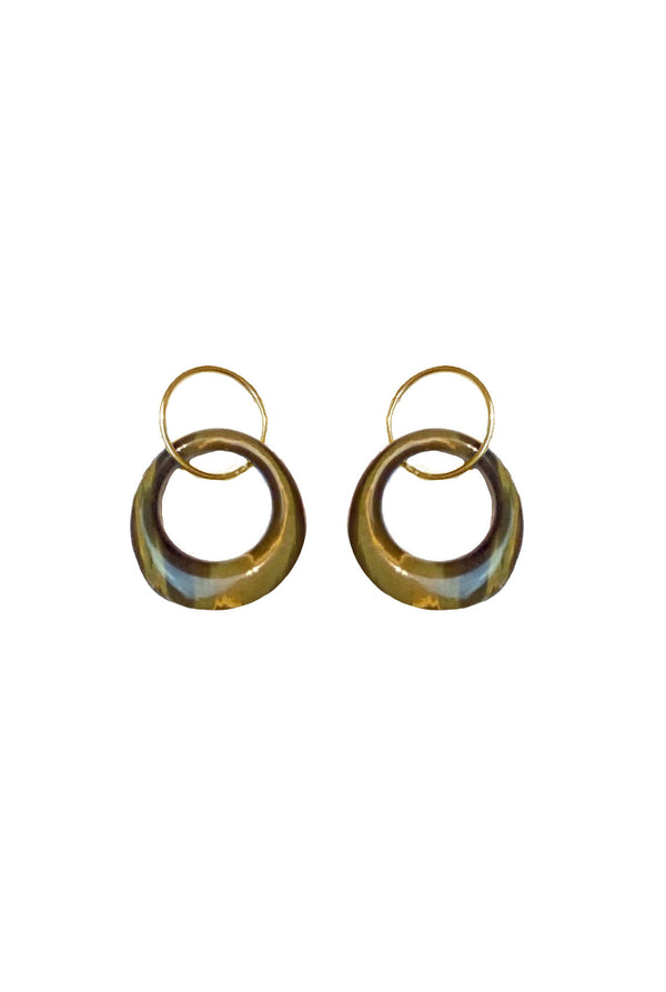 VINTAGE TIGER'S EYE EARRINGS - GOLDTONE HOOP