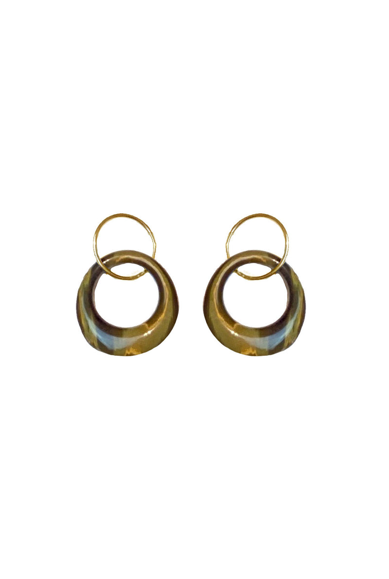 VINTAGE TIGER'S EYE EARRINGS - GOLDTONE HOOP