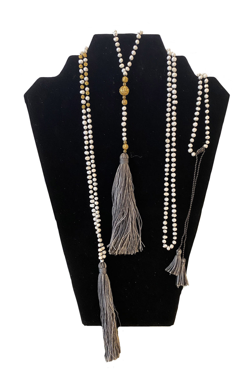 DOUBLE TASSEL NECKLACE - SEED PEARLS