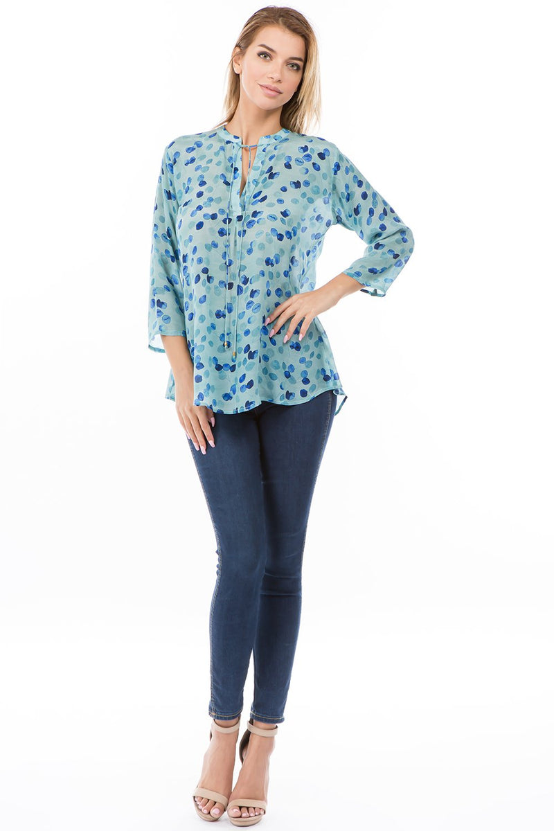 V NECK WITH TIE FRONT TOP - TEAL FLORAL