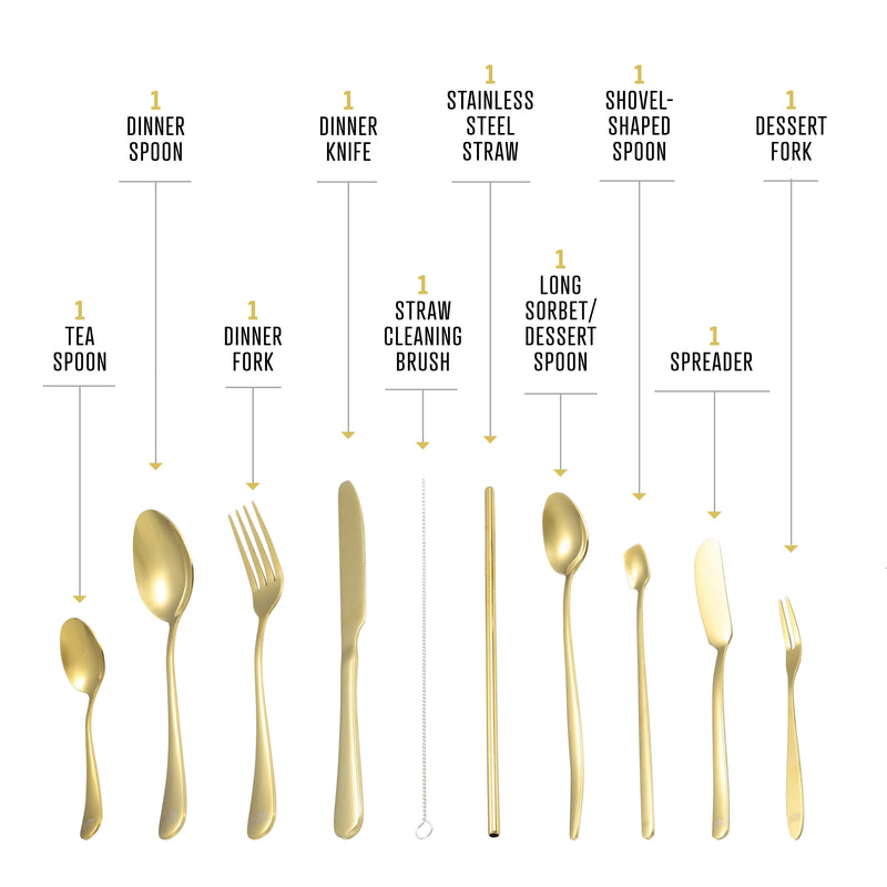 PERSONAL 10 PIECE FLATWARE SET - GOLD