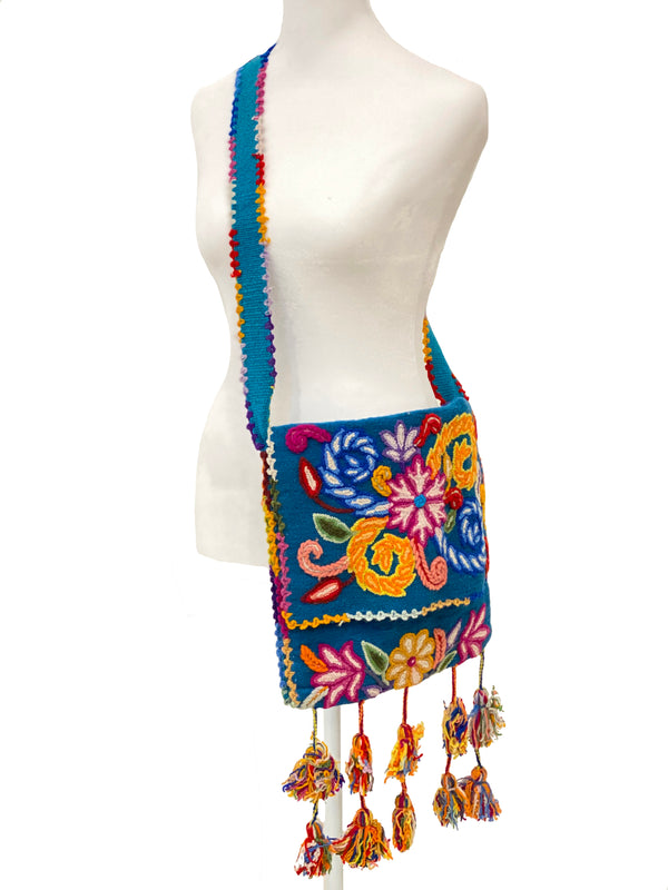 CLEVER CARRIAGE BOHO EMBROIDERED CROSS BODY - TURQUOISE