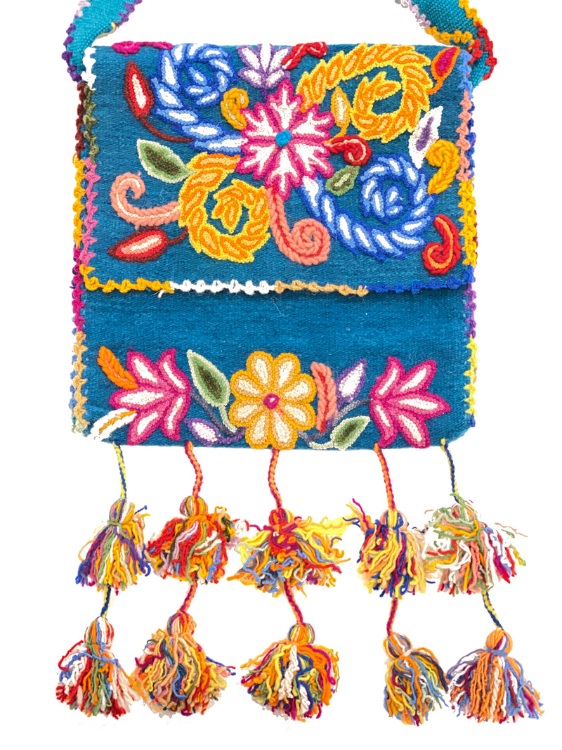 CLEVER CARRIAGE BOHO EMBROIDERED CROSS BODY - TURQUOISE