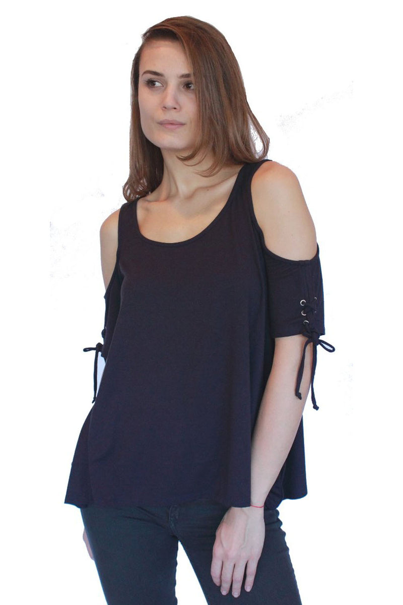 BACALL COLD SHOULDER TOP  - BLACK