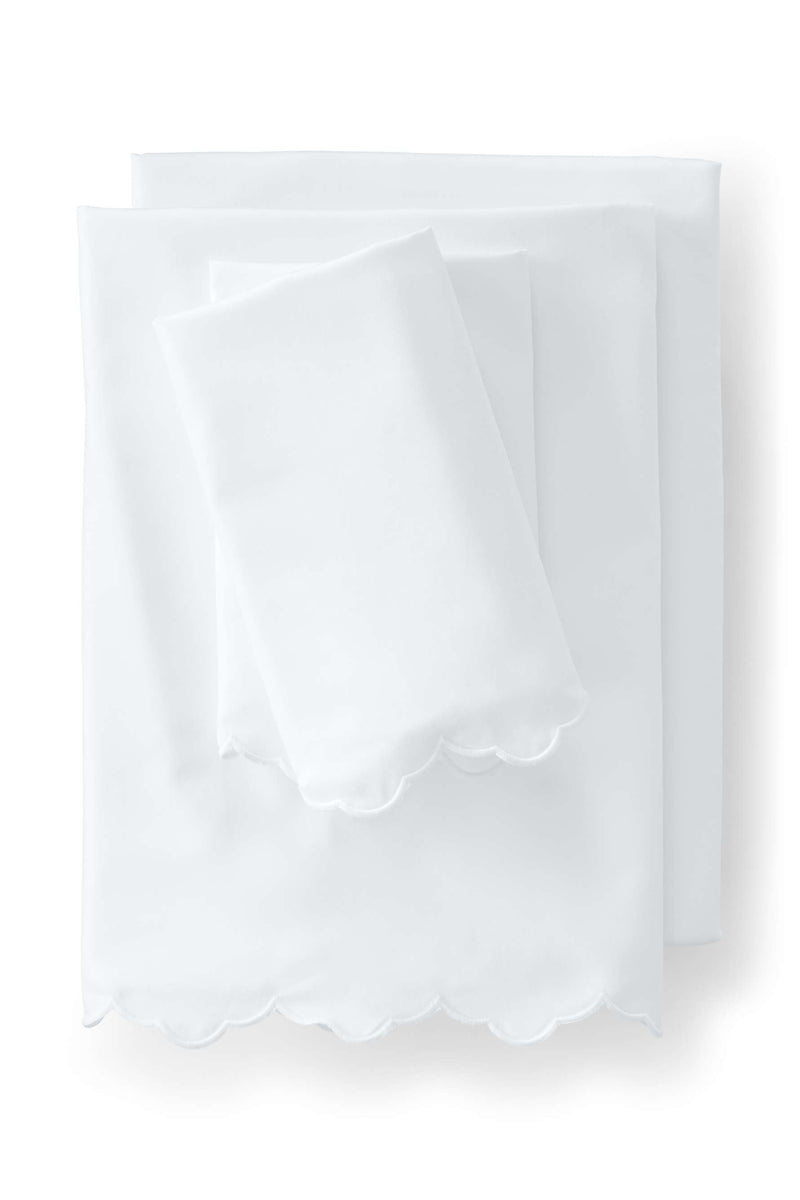 SGC SCALLOP SHEET SET - SNOW WHITE - SUPIMA COTTON SATEEN - WRINKLE FREE