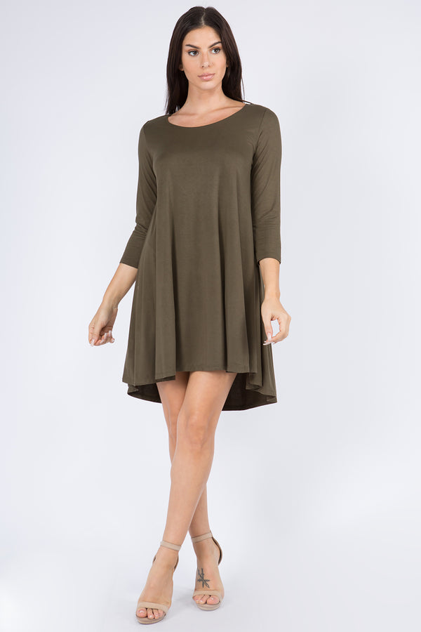 ELIZABETH TRAPEZE DRESS - OLIVE