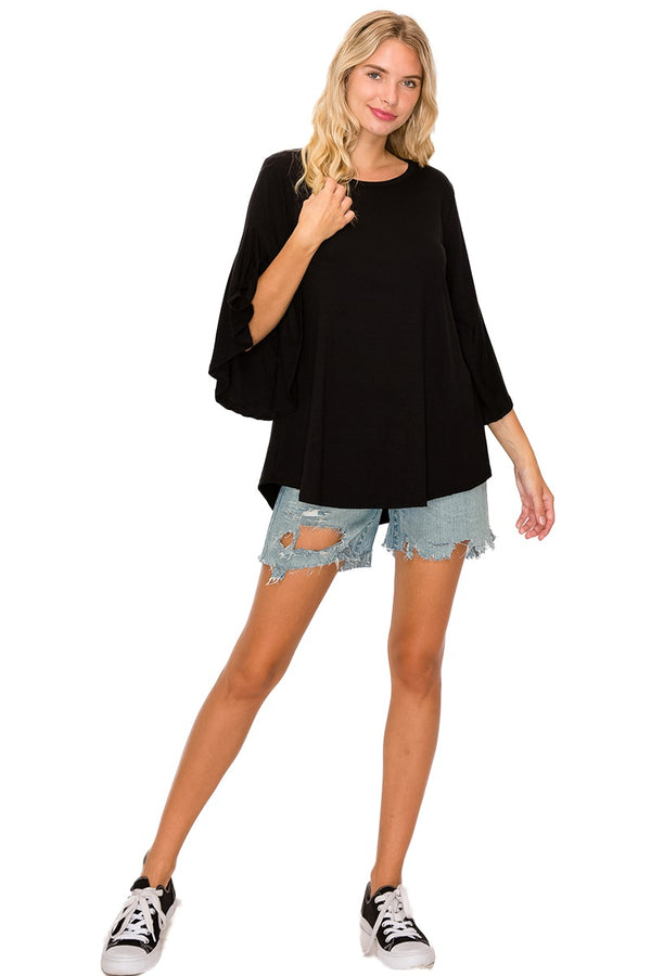 OLIVIA BELL SLEEVE TOP - BLACK