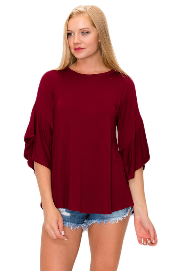 OLIVIA BELL SLEEVE TOP - DEEP RED