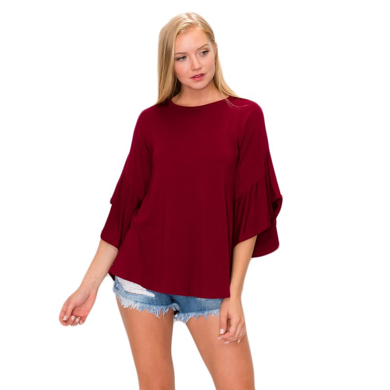 OLIVIA BELL SLEEVE TOP - DEEP RED