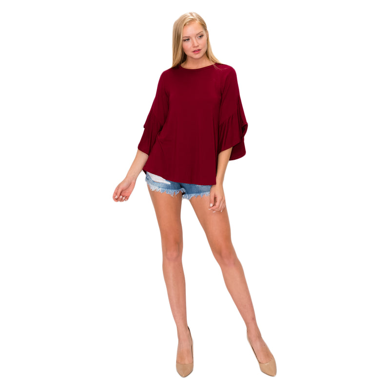 OLIVIA BELL SLEEVE TOP - DEEP RED