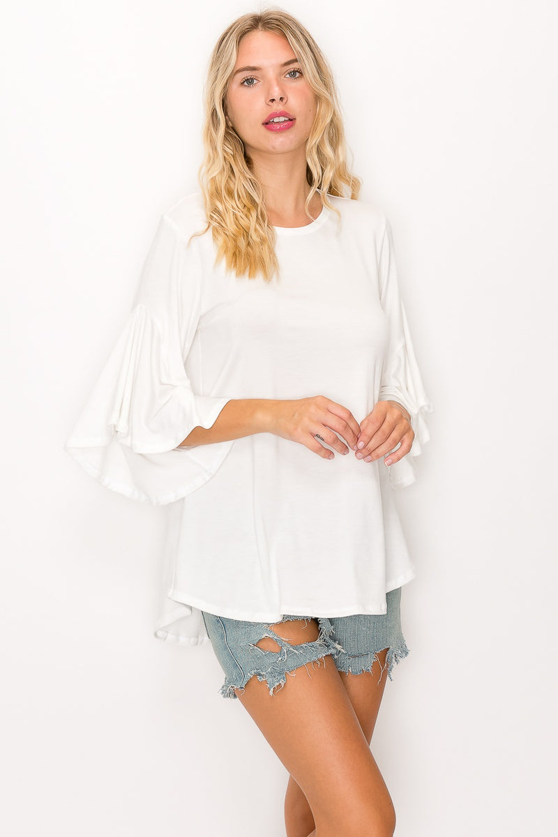 OLIVIA BELL SLEEVE TOP - SOFT WHITE