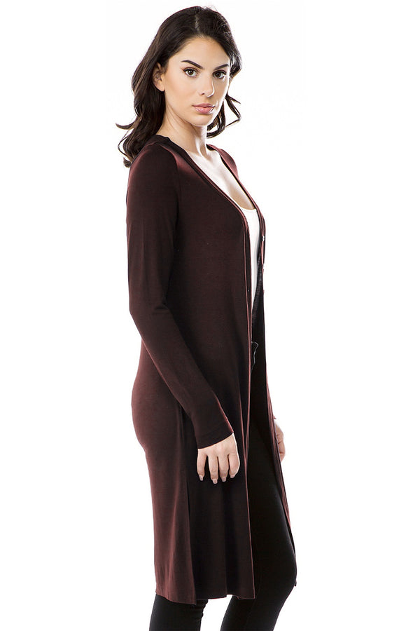 SLINKY KNIT LONG CARDIGAN - WINE