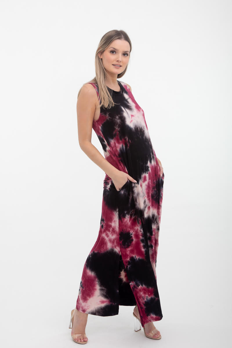 RUBY MAXI DRESS - BURGUNDY TIE DYE