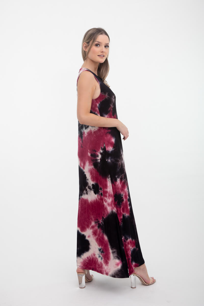 RUBY MAXI DRESS - BURGUNDY TIE DYE SOCIAL GRACE CO RUBY MAXI DRESS - BURGUNDY TIE DYE SOCIAL GRACE CO