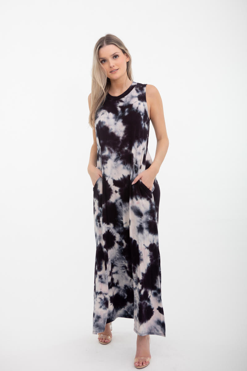 RUBY MAXI DRESS - BLACK TIE DYE