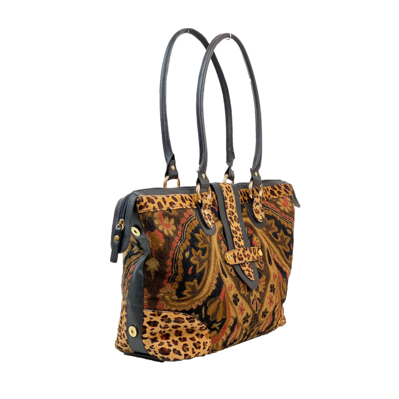 CLEVER CARRIAGE CREWEL EMBROIDERED SATCHEL