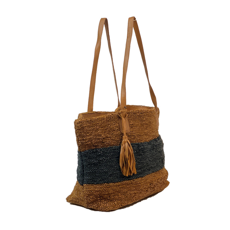 CLEVER CARRIAGE HAND KNITTED SUEDE SHOPPER