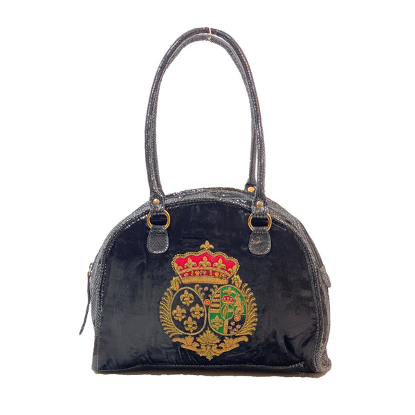 CLEVER CARRIAGE VELVET EMBROIDERED SATCHEL