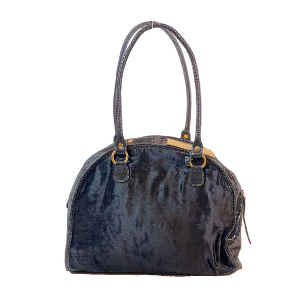 CLEVER CARRIAGE VELVET EMBROIDERED SATCHEL