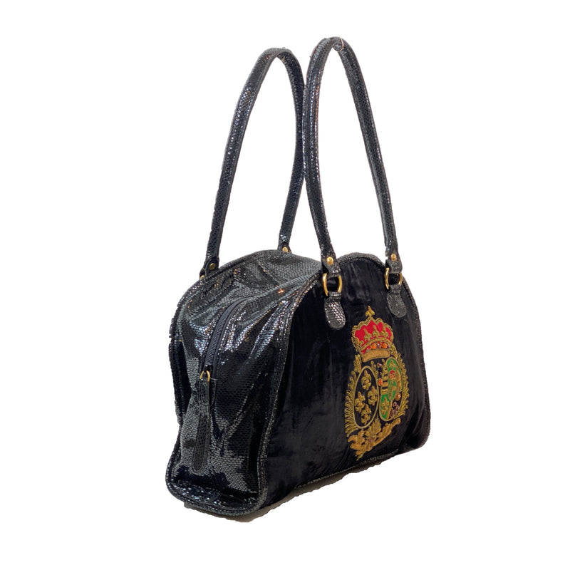 CLEVER CARRIAGE VELVET EMBROIDERED SATCHEL