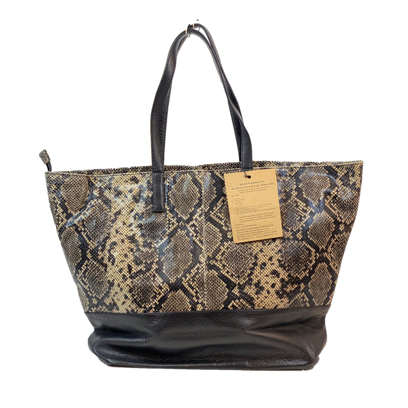 CLEVER CARRIAGE PYTHON & LEATHER XL SHOPPER TOTE BAG