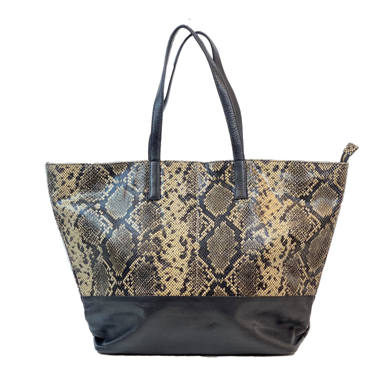 CLEVER CARRIAGE PYTHON & LEATHER XL SHOPPER TOTE BAG