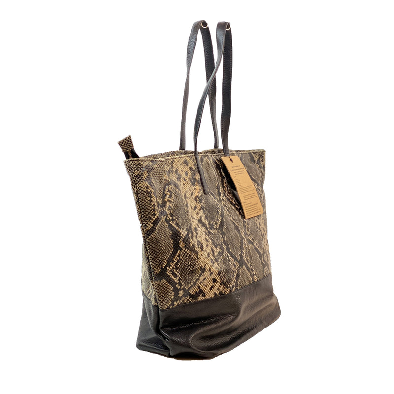CLEVER CARRIAGE PYTHON & LEATHER XL SHOPPER TOTE BAG