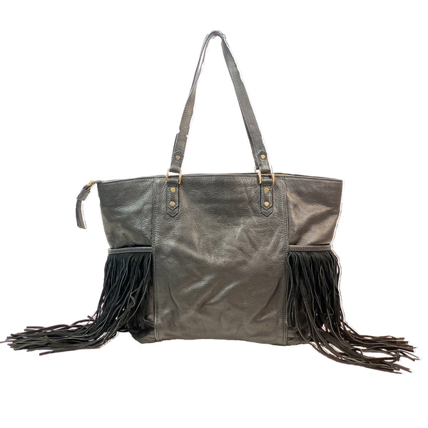 CLEVER CARRIAGE LEATHER BOHO SHOPPER WITH SUEDE FRINGE