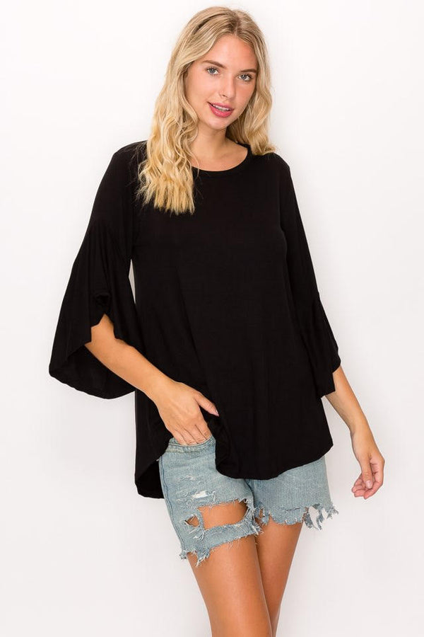 OLIVIA BELL SLEEVE TOP - BLACK